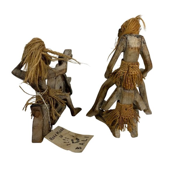 Handmade Wooden Figurines Set - Tiki Tribal Men Biker/Acrobatic Design From Bali - Picture 4 of 8